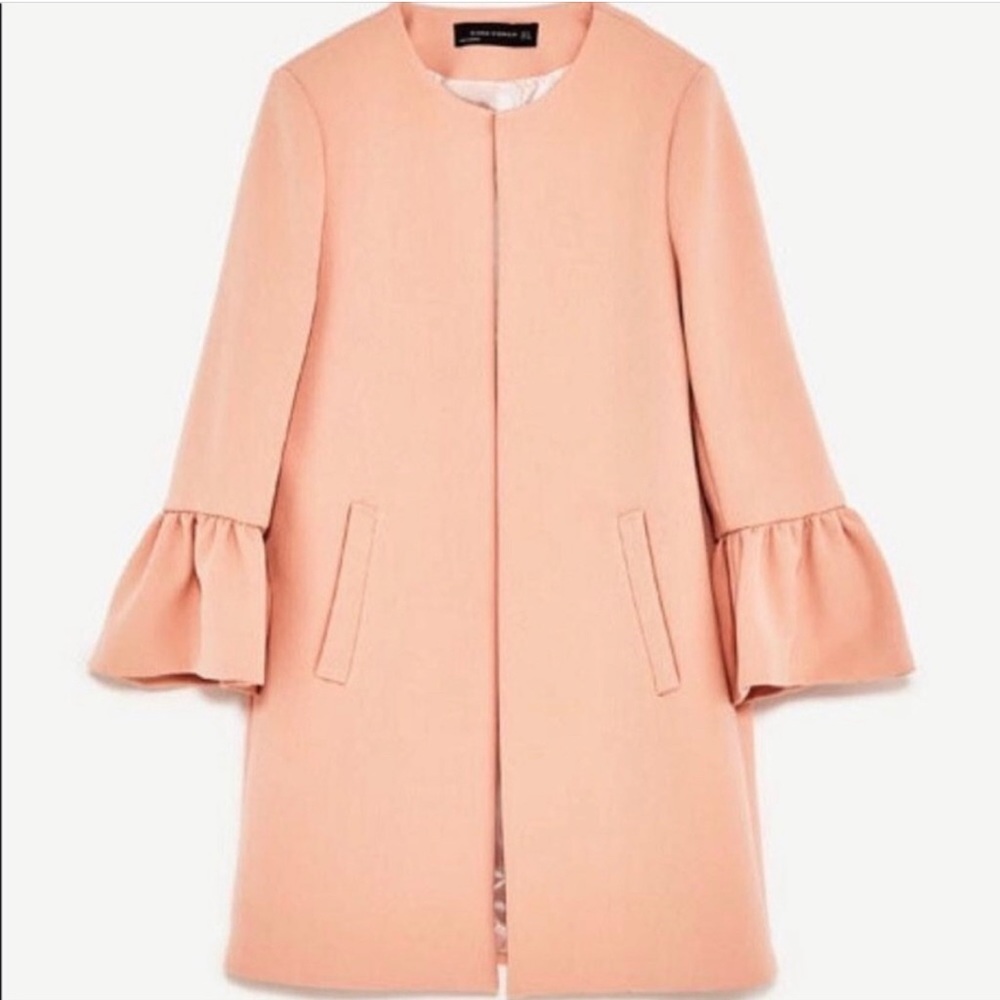 Zara Woman Pink size Small Bell Sleeve Ruffle Coat
